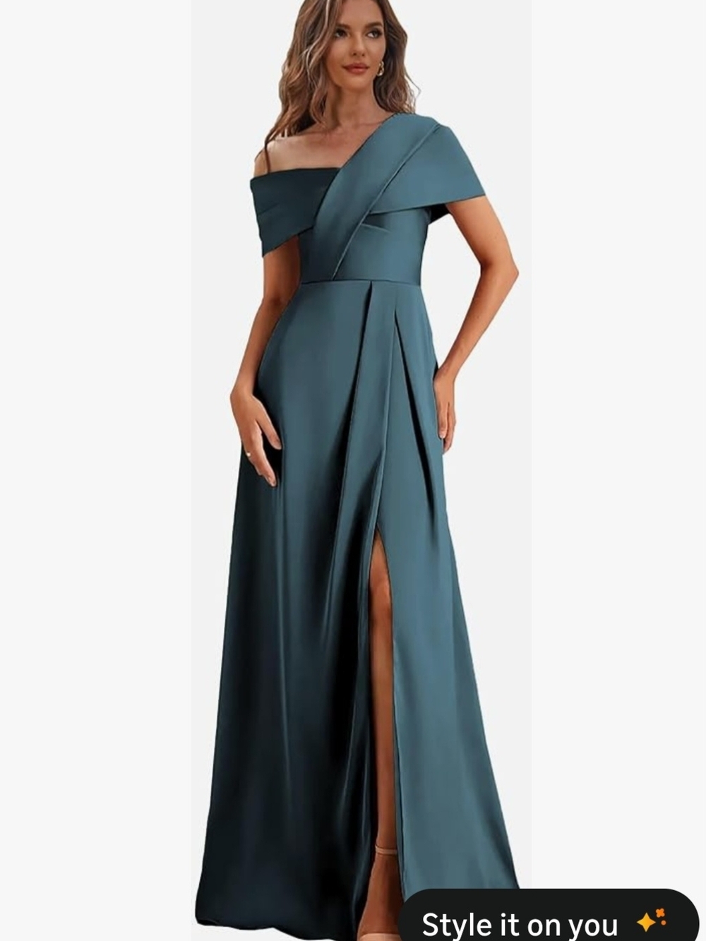 Off-Shoulder Teal Evening Gown